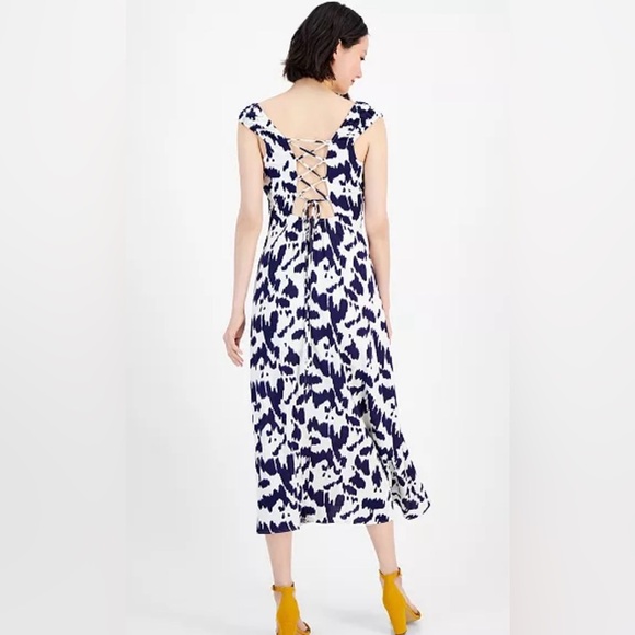 NWT Sam Edelman Ikat Print Square Neck Sleeveless Side Slit Midi Dress sz 12 - Picture 6 of 11